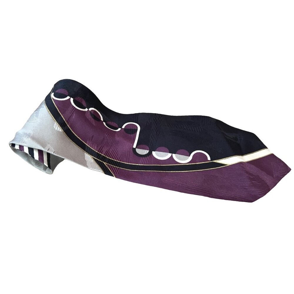 Pertini Vintage Men's Italian Silk Neck Tie Purple Black Abstract Stripes